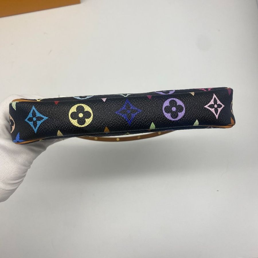 Louis Vuitton LV 黑三彩 村上隆 字紋 鉚釘 腋下包/麻將包-9