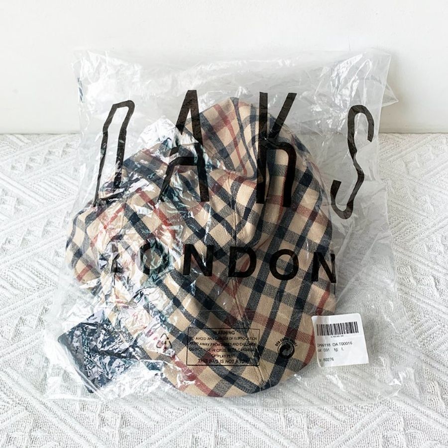 全新 DAKS 義大利製 英倫經典格紋小偷帽 米色 98%棉 復古報童帽 帽子 高級質感【壽司羊羊】吊牌未剪-8