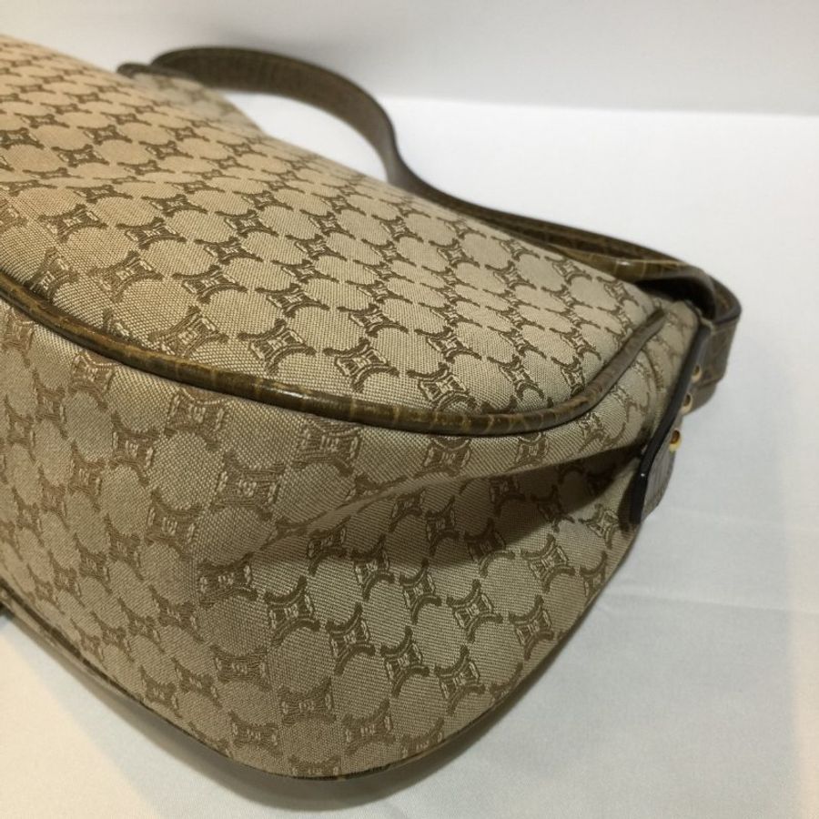 CELINE 緹花布拼墨綠鱷魚壓紋皮革肩背包 /側肩包-6