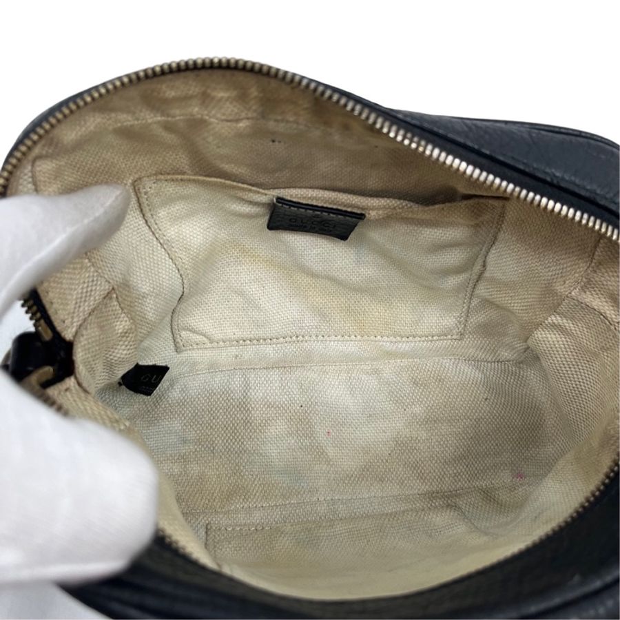 GUCCI 古馳 經典GUCCI 古馳 308364 經典SOHO系列大LOGO流蘇吊飾肩背/斜背相機包(黒色)小牛皮荔枝皮金鍊,-29