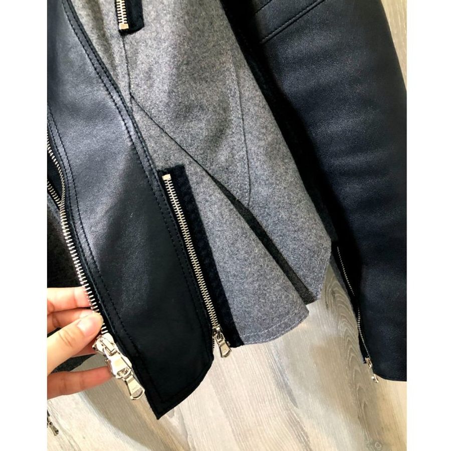 3.1 PHILLIP LIM 黑x灰色不規則騎士皮衣-8