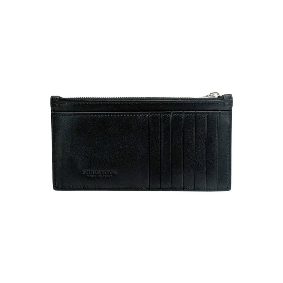 Bottega Veneta Cassette 小牛皮大編織長型拉鍊卡包(749460-黑)-2
