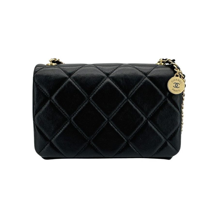 Chanel 金雙C羊皮菱格金釦斜背包(AS4794-黑)-2
