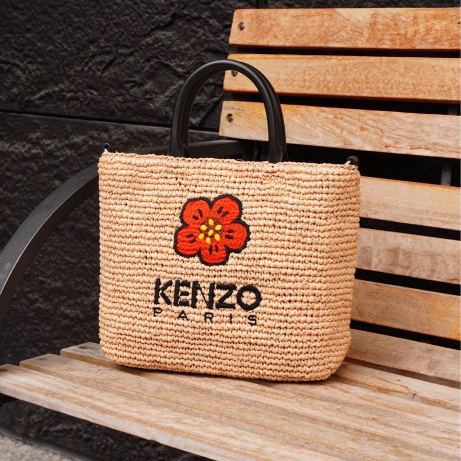 Kenzo Boke Flower 拉菲草手提兩用托特包-小(米)-0