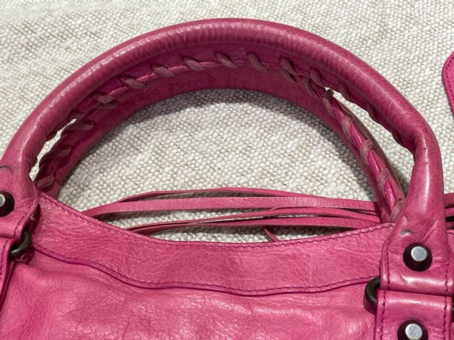 BALENCIAGA經典機車包-桃紅色皮革/24cm*38cm*10cm-2