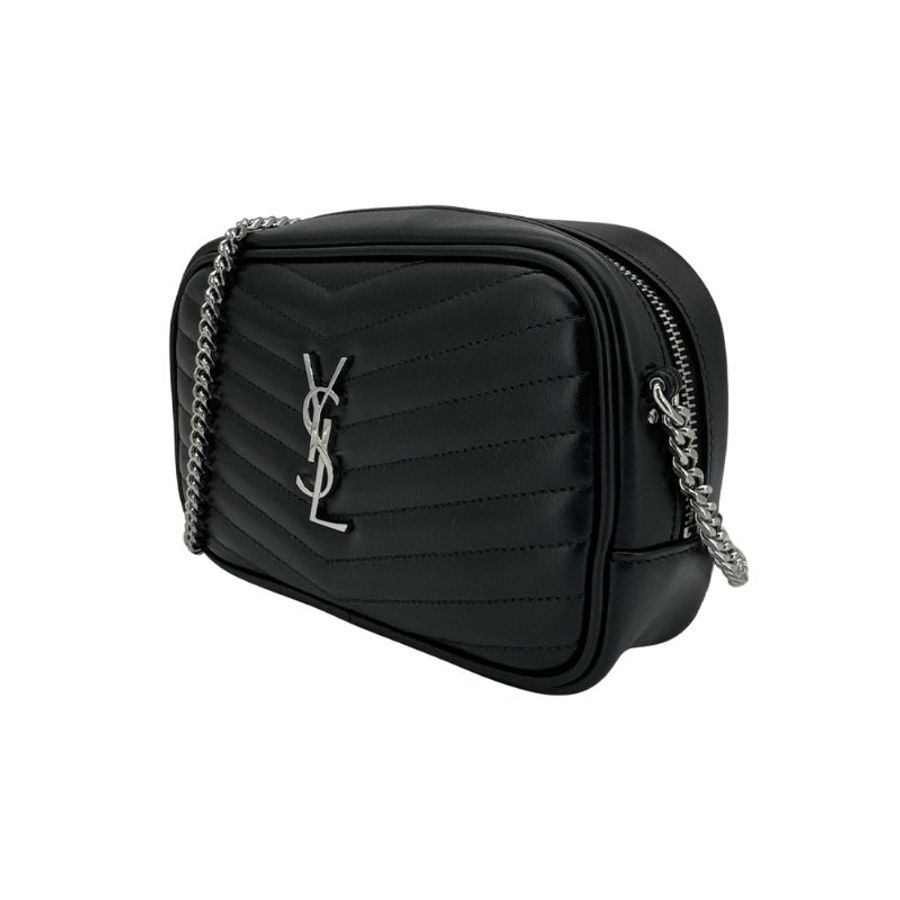 Ysl Lou 小牛皮銀鍊迷你斜背相機包(748849-黑)-1