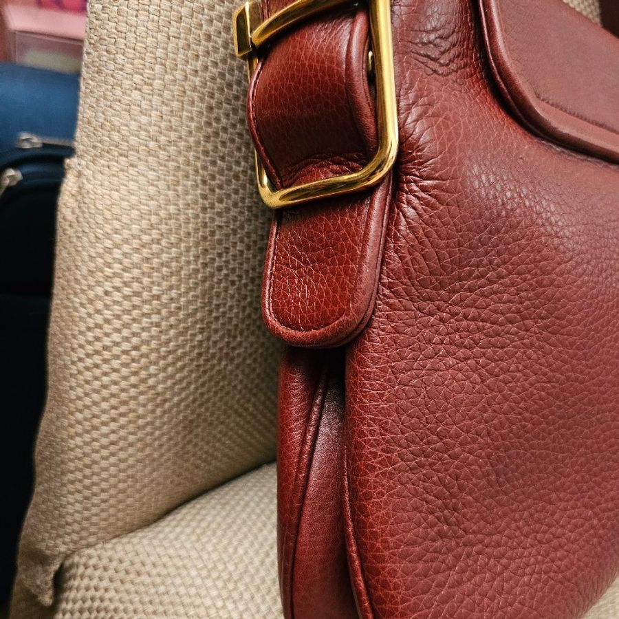 Gucci 古董精品 卡地亞酒紅色 翻蓋 側肩包 vintage 賈姬Jackie 包型 hobo包型-6