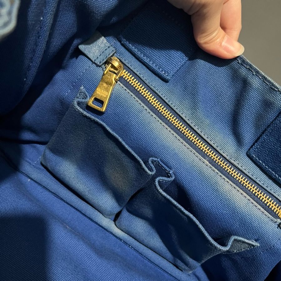 Prada 丹寧帆布 手提沙灘包 托特包 tote藍-13