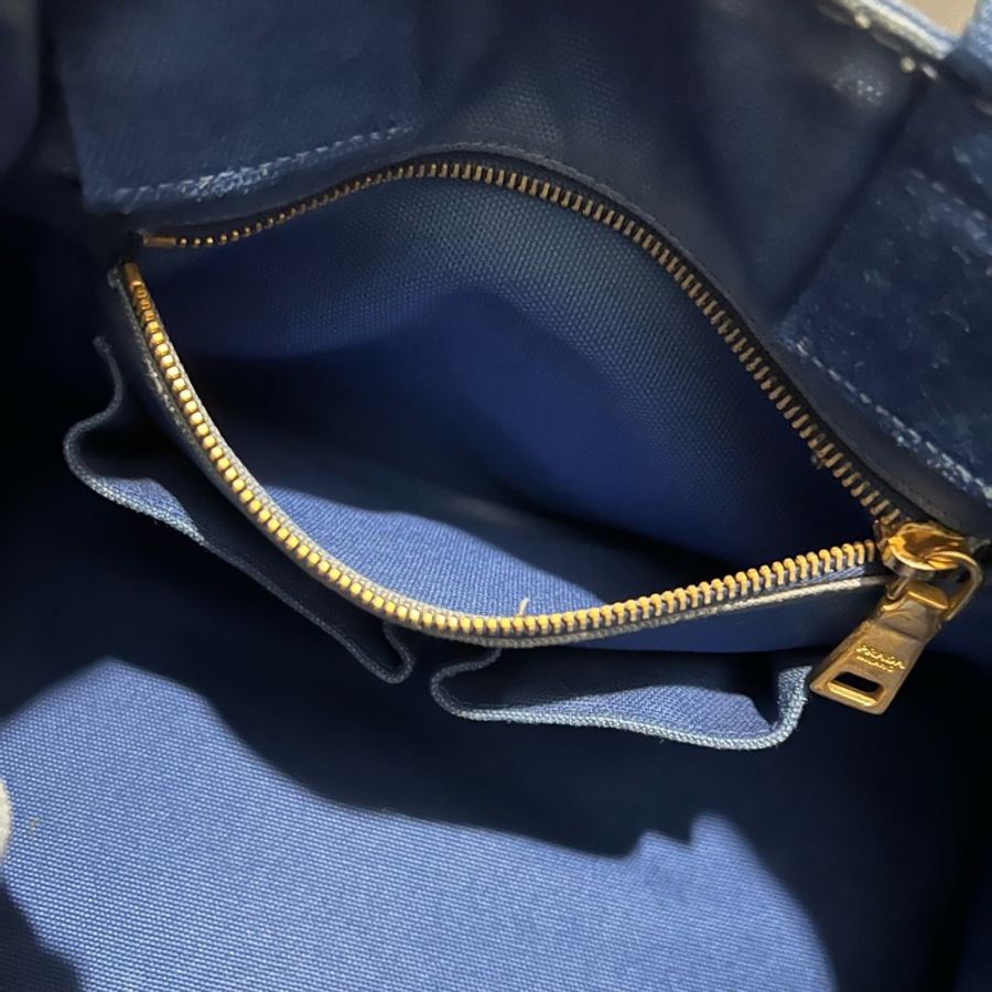 Prada 丹寧帆布 手提沙灘包 托特包 tote藍-14