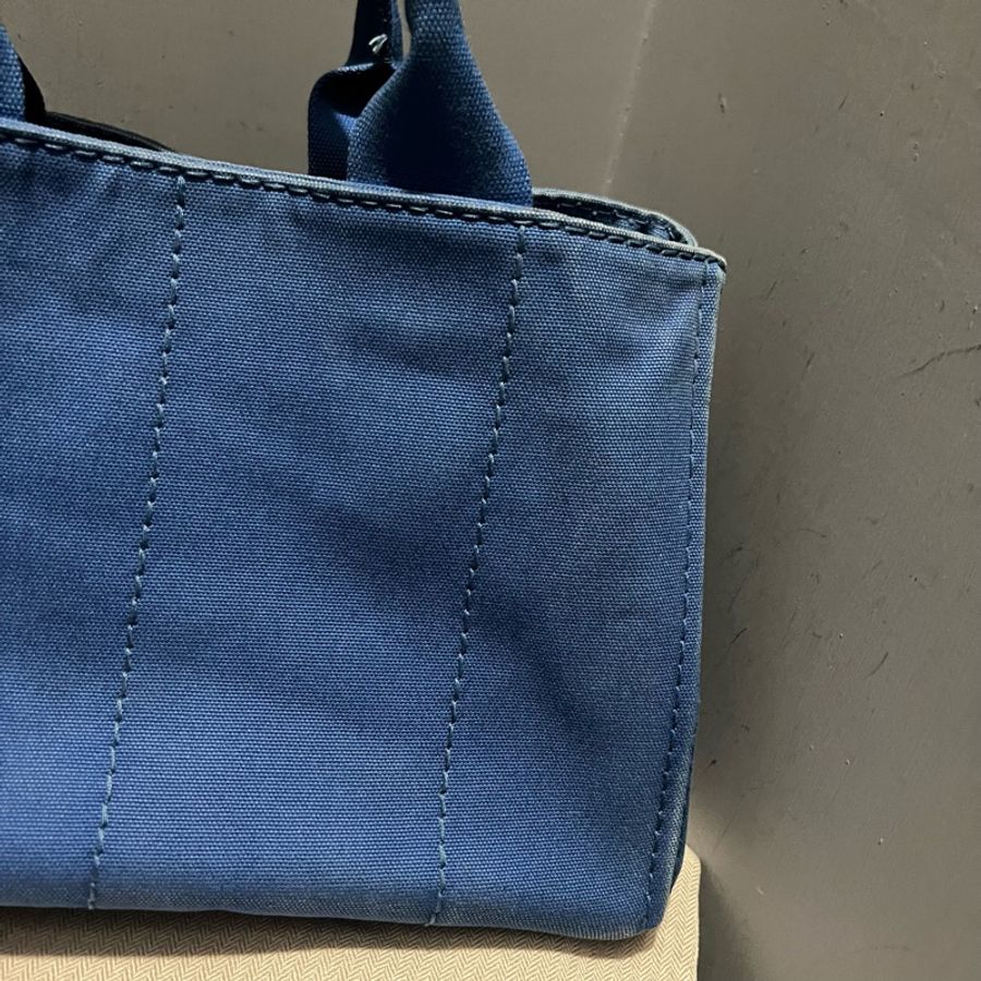 Prada 丹寧帆布 手提沙灘包 托特包 tote藍-18