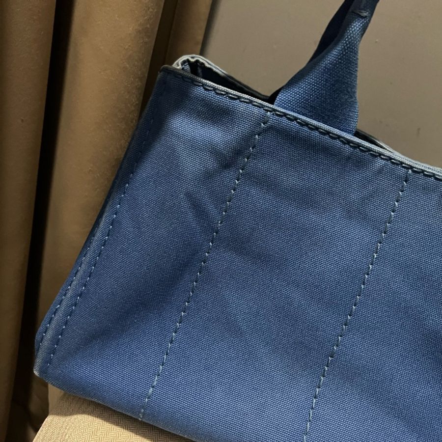 Prada 丹寧帆布 手提沙灘包 托特包 tote藍-19