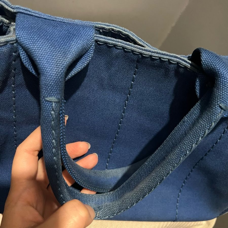 Prada 丹寧帆布 手提沙灘包 托特包 tote藍-20