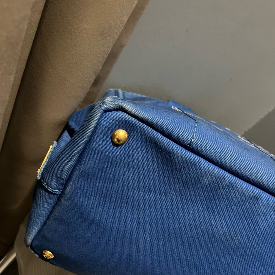 Prada 丹寧帆布 手提沙灘包 托特包 tote藍-21