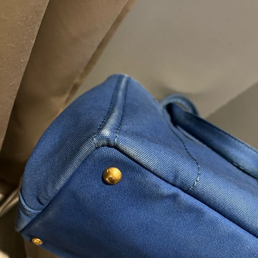 Prada 丹寧帆布 手提沙灘包 托特包 tote藍-23