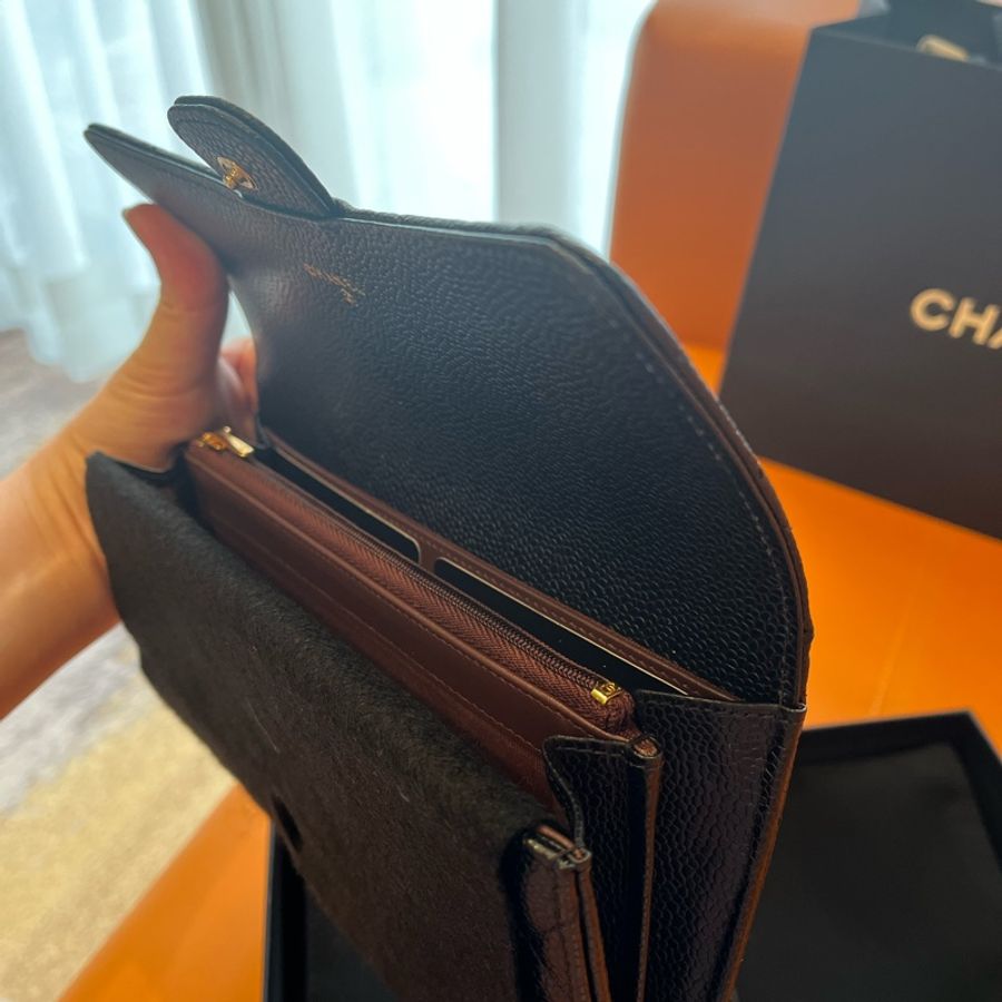 CHANEL 香奈兒 2024最新芯片款 經典coco 口蓋長夾 黑金 最搶手荔枝牛皮+金釦-2