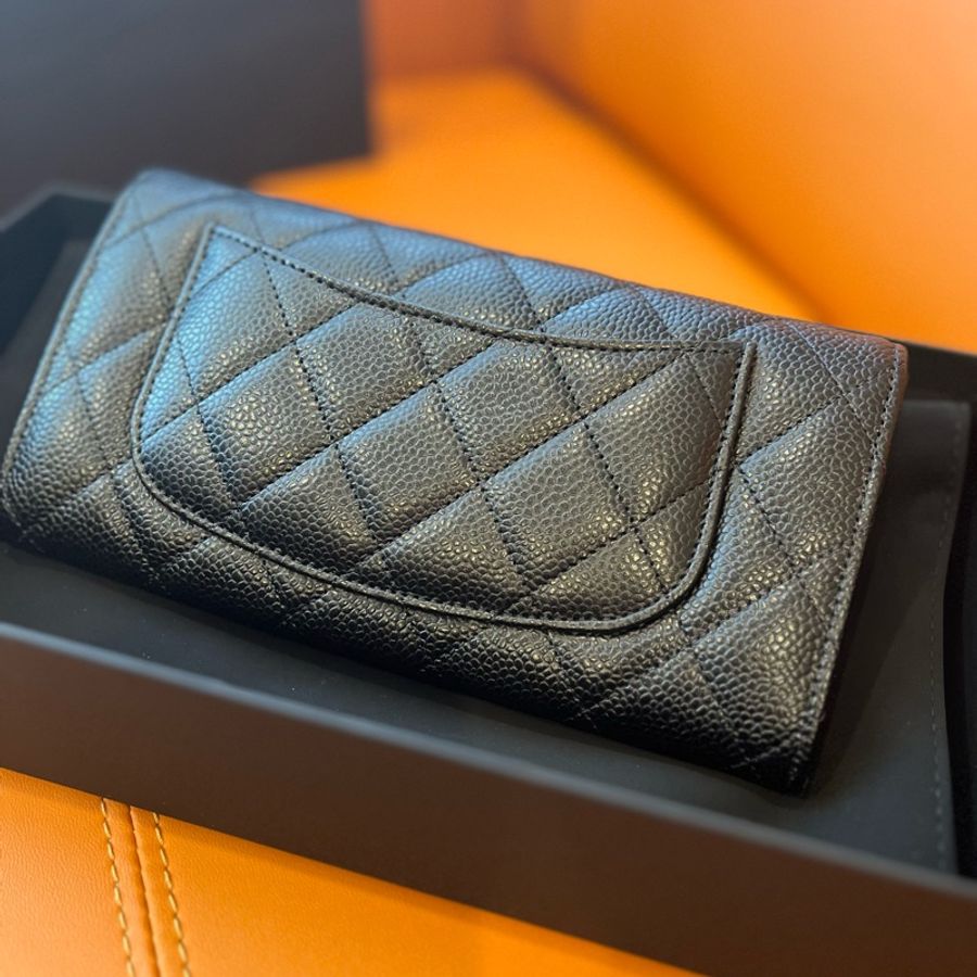 CHANEL 香奈兒 2024最新芯片款 經典coco 口蓋長夾 黑金 最搶手荔枝牛皮+金釦-4