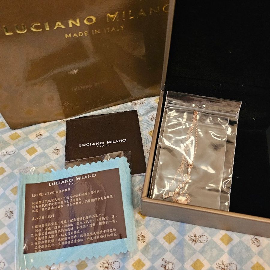 Luciano milano 鋯石一字型銀鍍玫瑰金925純銀項鍊-12