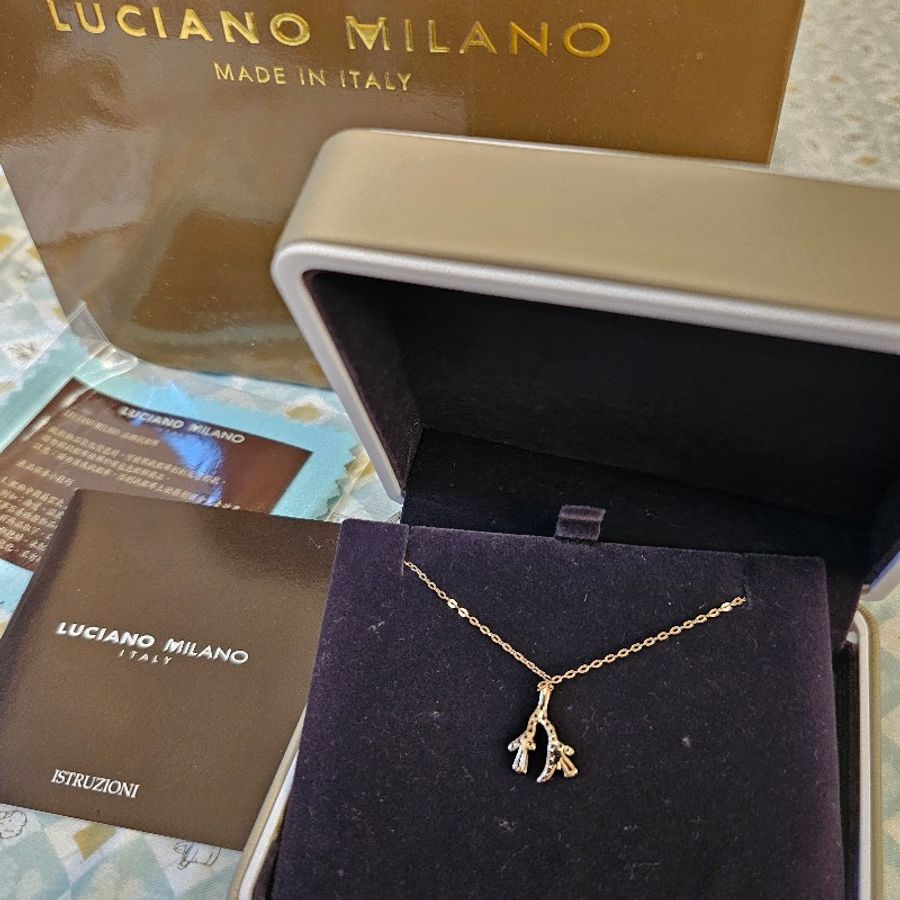 luciano milano 925純銀鍍玫瑰金 鋯石鹿角狀項鍊-7