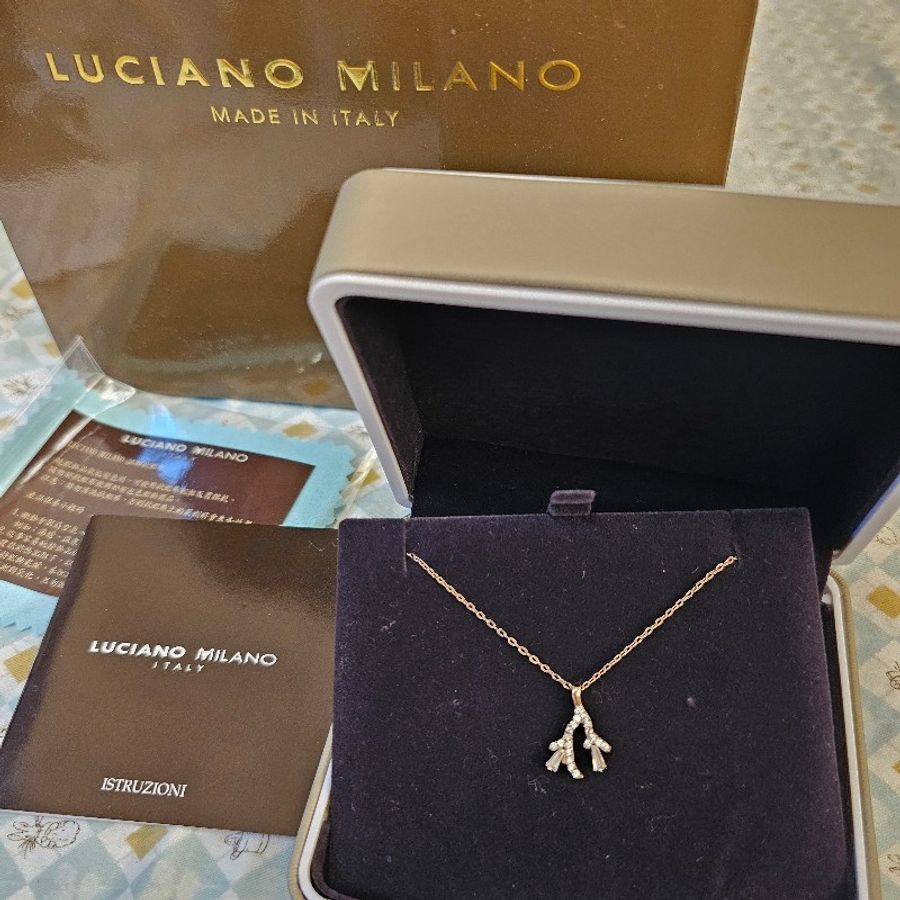luciano milano 925純銀鍍玫瑰金 鋯石鹿角狀項鍊-9