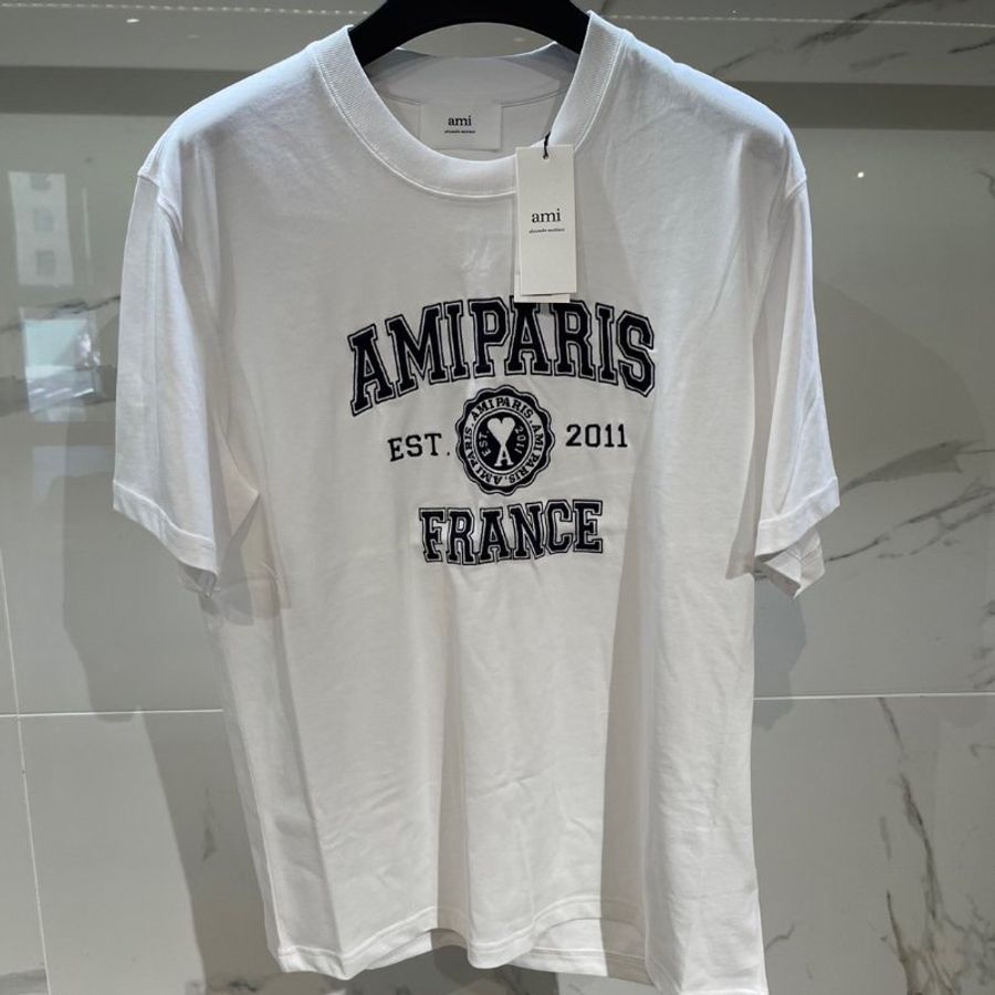AMI PARIS FRANCE 白色文字標短T-0