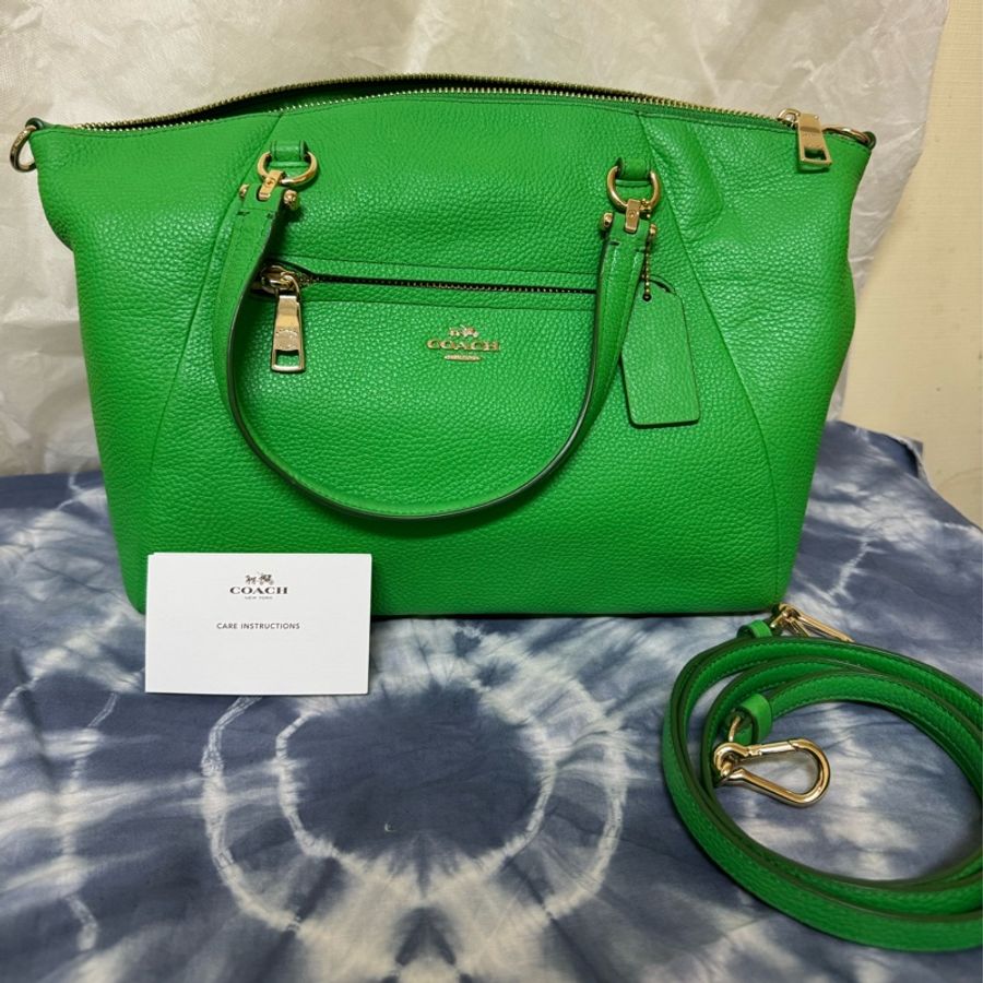 COACH 荔枝紋皮革拉鍊手提/斜背托特包-綠色-0