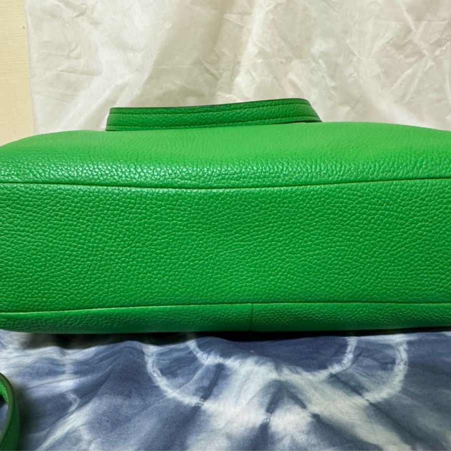 COACH 荔枝紋皮革拉鍊手提/斜背托特包-綠色-9