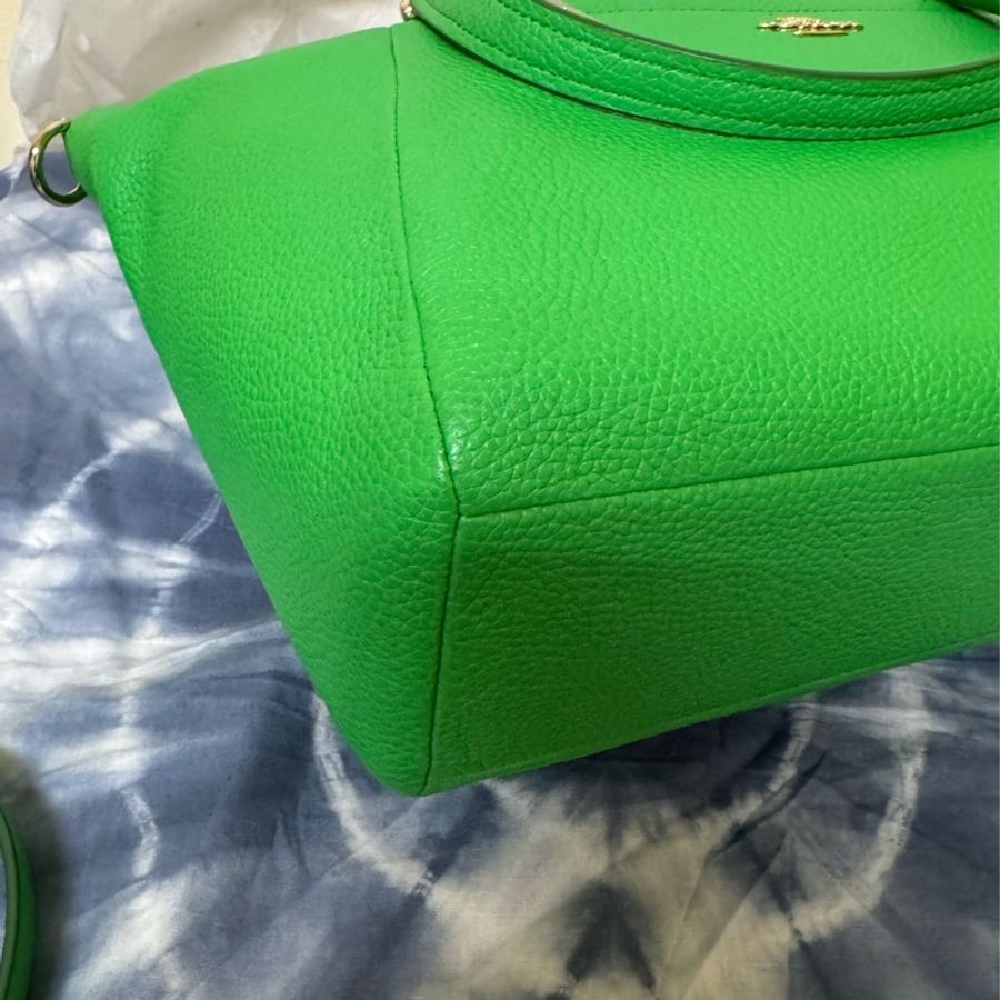 COACH 荔枝紋皮革拉鍊手提/斜背托特包-綠色-11