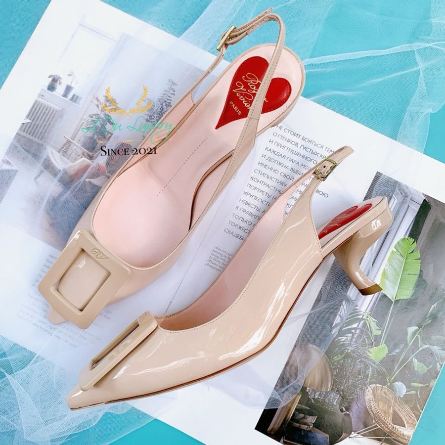 Roger Vivier RV 米色 藕色 裸色 漆皮 低跟鞋 尖頭鞋 跟鞋-1