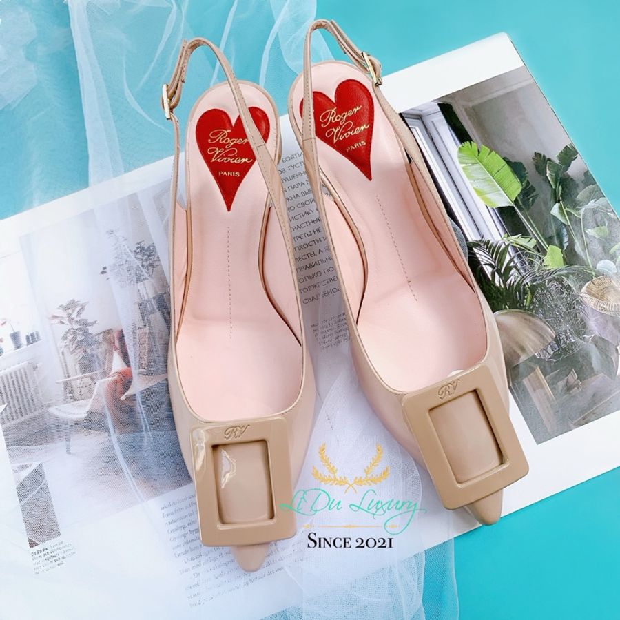 Roger Vivier RV 米色 藕色 裸色 漆皮 低跟鞋 尖頭鞋 跟鞋-2