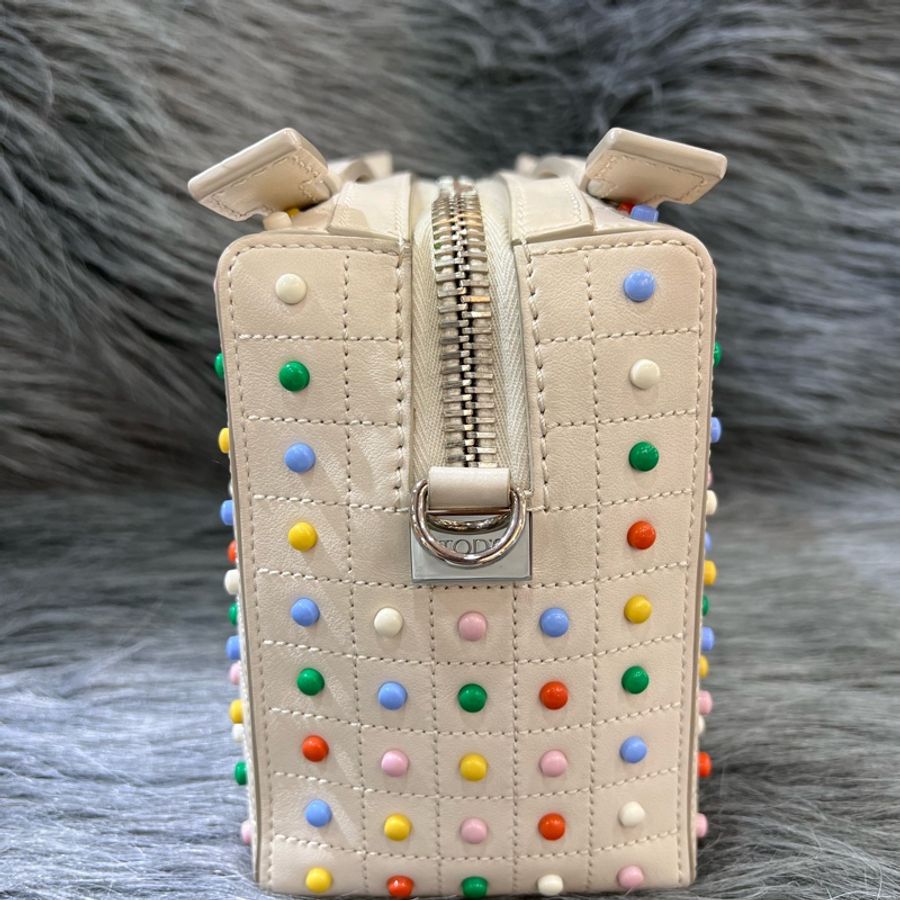 Tods 杏色 米灰 牛皮 銀釦 箱包 Trunk 豆豆 斜背包-1