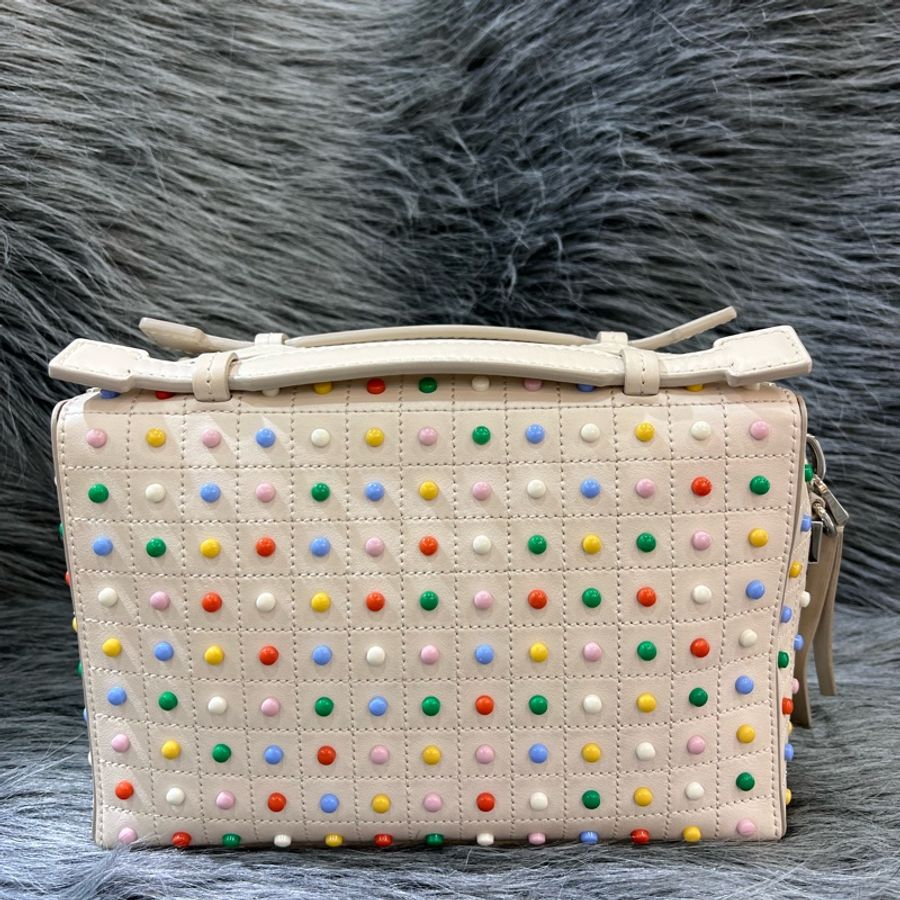 Tods 杏色 米灰 牛皮 銀釦 箱包 Trunk 豆豆 斜背包-2