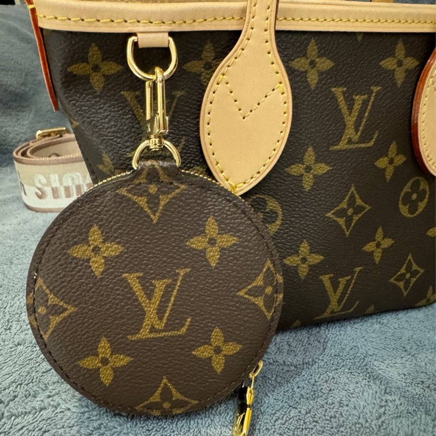 全新 Louis Vuitton 新款 Monogram Neverfull BB LV 迷你二用托特包(米色背帶)-1