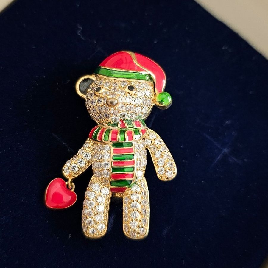 juicy grape 琺瑯愛心❤️滿鑽聖誕小熊🐻🎄☃️胸針(金)-7