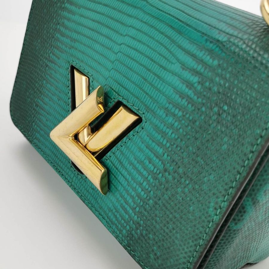 Louis Vuitton (LV) Twist小號蜥蜴皮拼色LV 旋轉鎖扣翻蓋單肩包-7