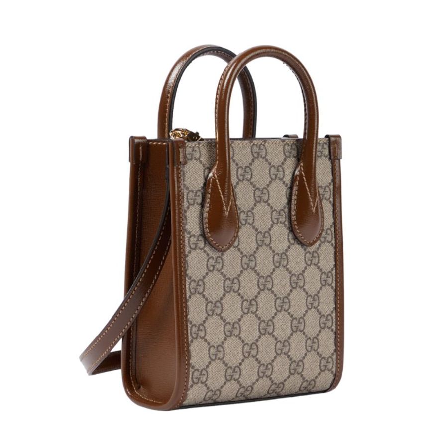 【GUCCI 古馳】Mini Interlocking G 迷你 手提包 斜背包 手機包 托特包 米色 烏木色 671623-1