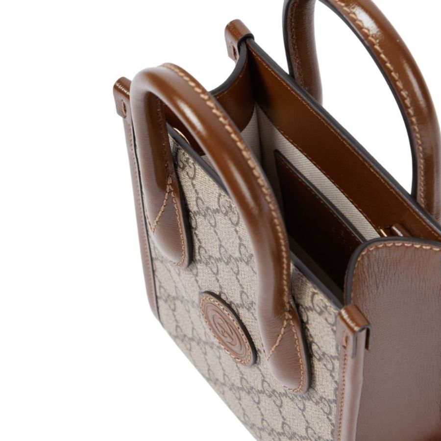 【GUCCI 古馳】Mini Interlocking G 迷你 手提包 斜背包 手機包 托特包 米色 烏木色 671623-4