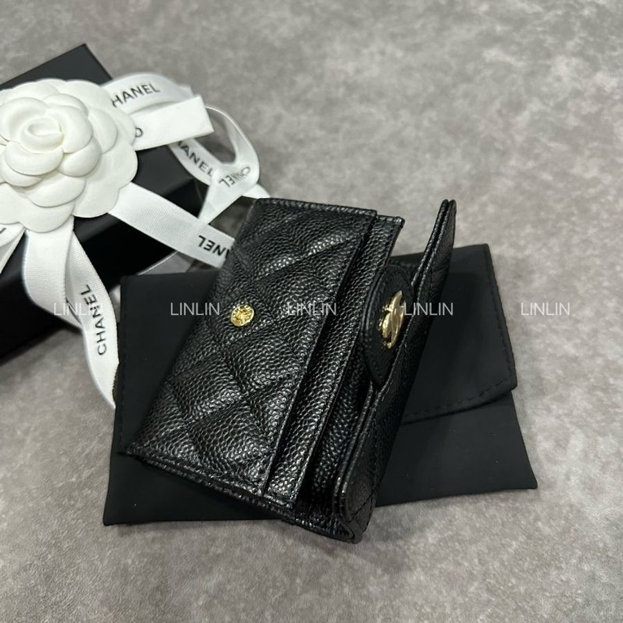 Chanel 經典款單層卡包 荔枝牛黑金-2