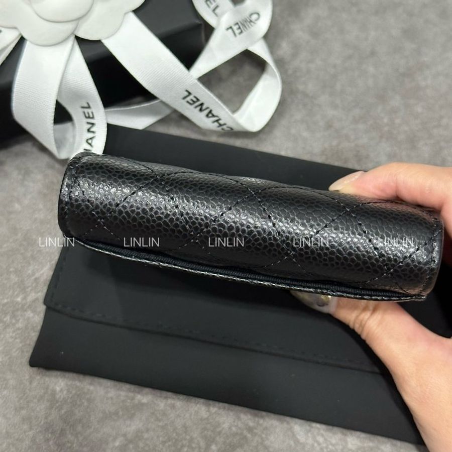 Chanel 經典款單層卡包 荔枝牛黑金-11
