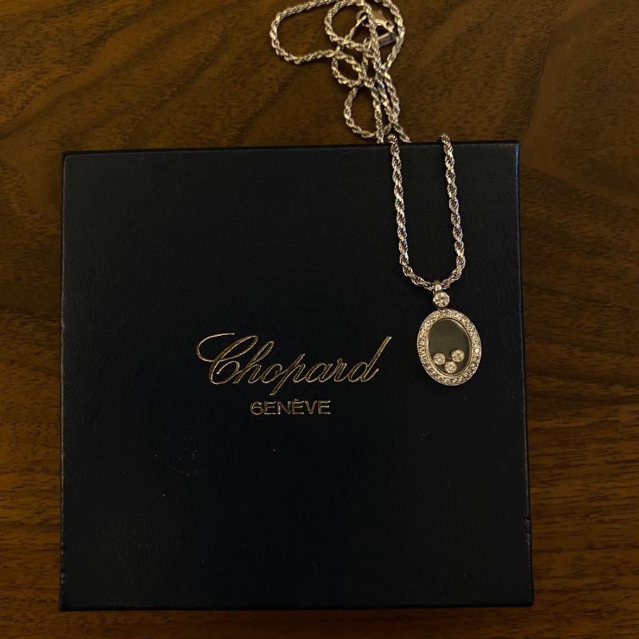 Chopard 蕭邦 Happy Diamonds18k白金滿鑽圓盤項鍊-2
