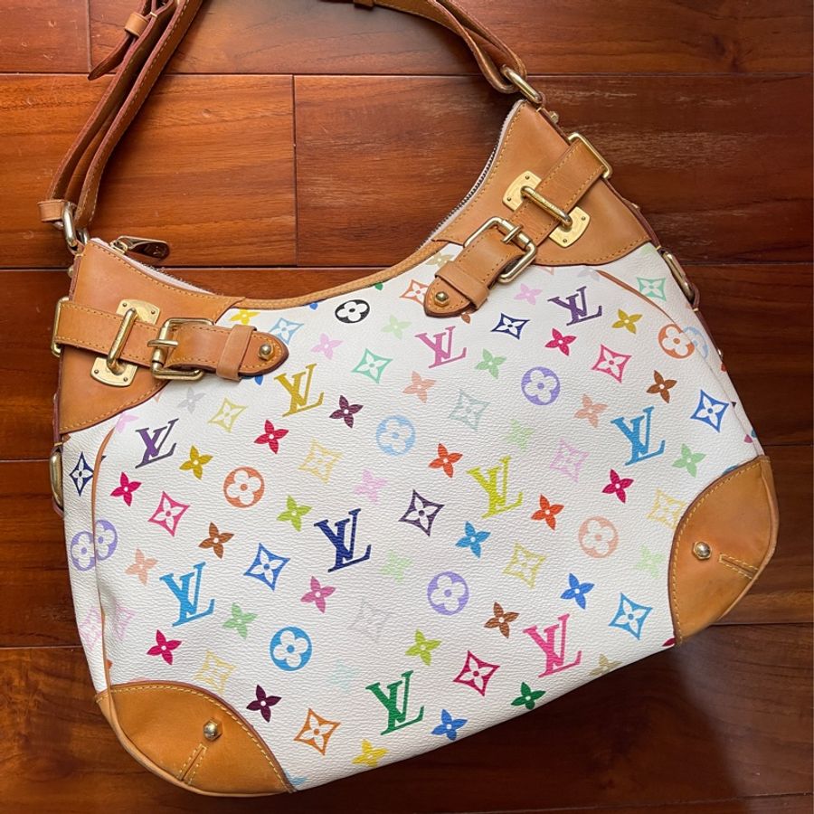 LV 中古包 vintage 村上隆白三彩Greta月亮包 南瓜包 腋下單肩包-0