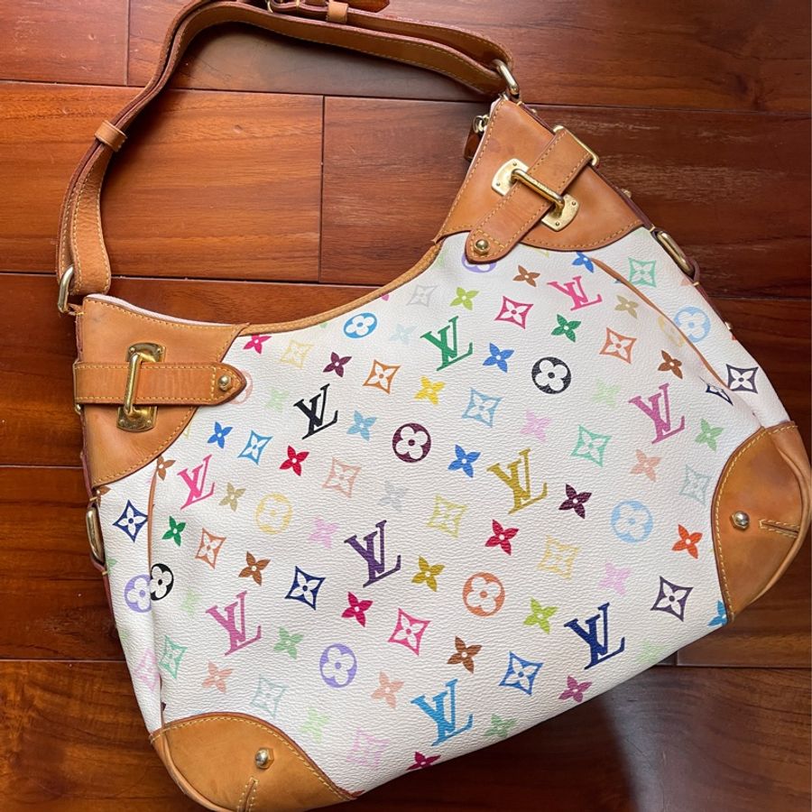 LV 中古包 vintage 村上隆白三彩Greta月亮包 南瓜包 腋下單肩包-1