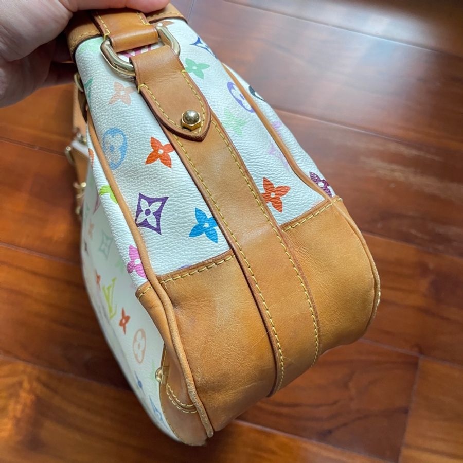 LV 中古包 vintage 村上隆白三彩Greta月亮包 南瓜包 腋下單肩包-2