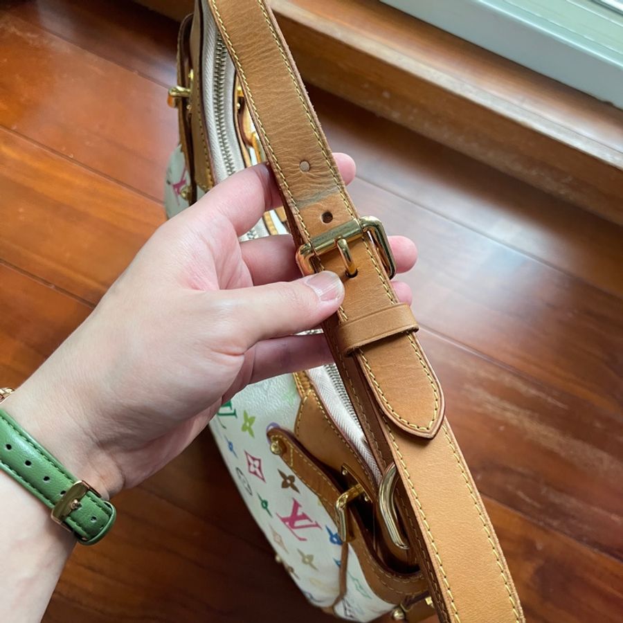 LV 中古包 vintage 村上隆白三彩Greta月亮包 南瓜包 腋下單肩包-4