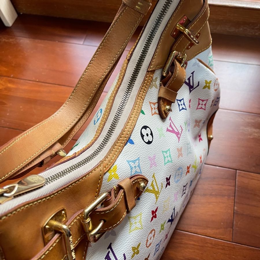 LV 中古包 vintage 村上隆白三彩Greta月亮包 南瓜包 腋下單肩包-5