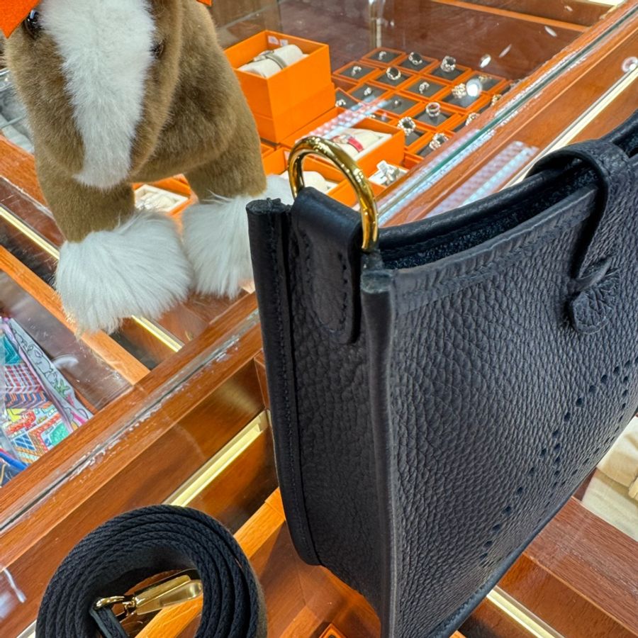 ✨持有正品正貨標籤公司✨Hermes Mini Evelyne 3Y 深藍到黑金扣 W stamp-4