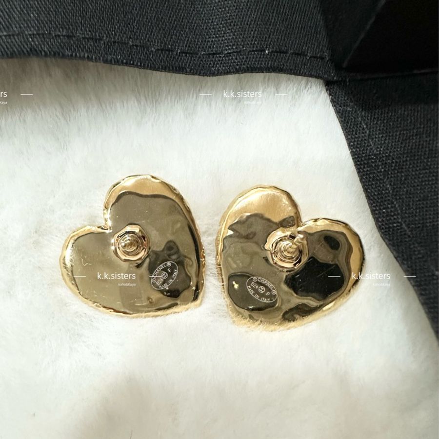 Chanel 香奈兒24S 愛心耳環 金色-5