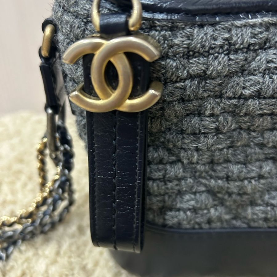 Chanel 25開 小號深藍黑金色菱格紋流浪包-3