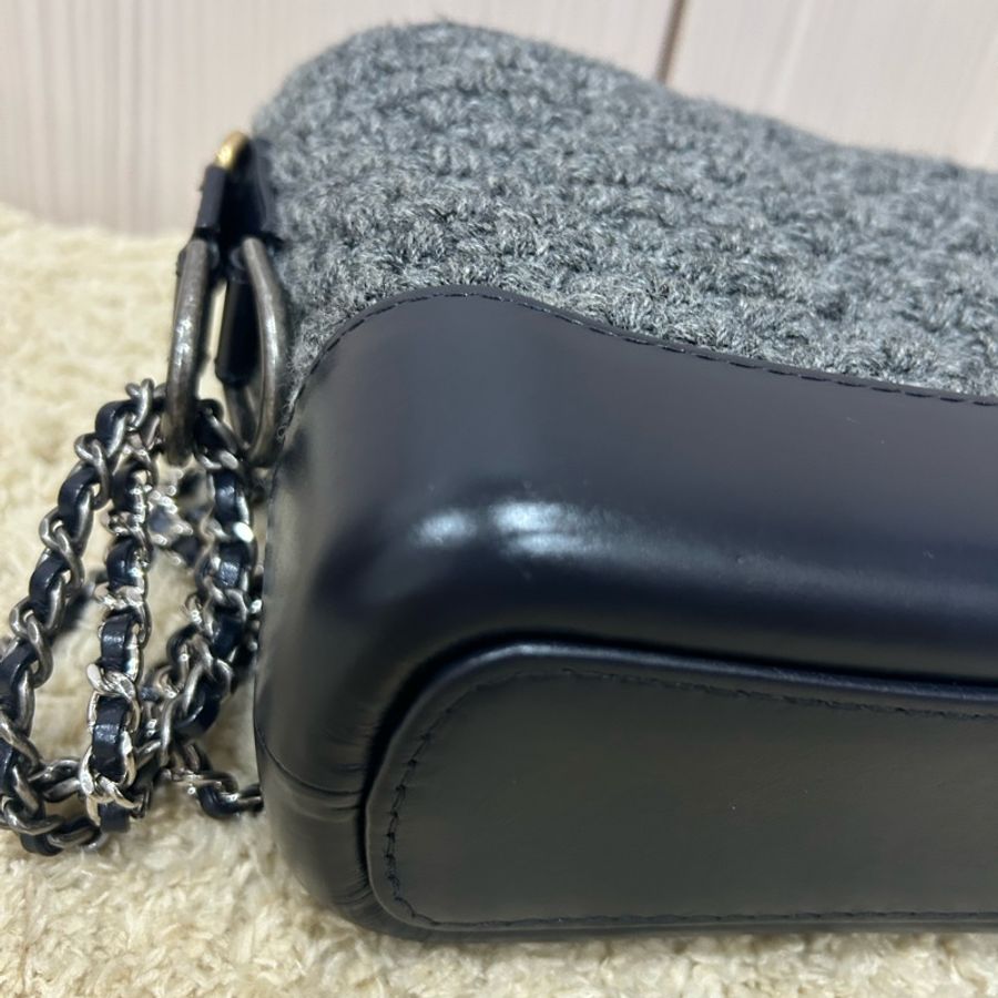 Chanel 25開 小號深藍黑金色菱格紋流浪包-8