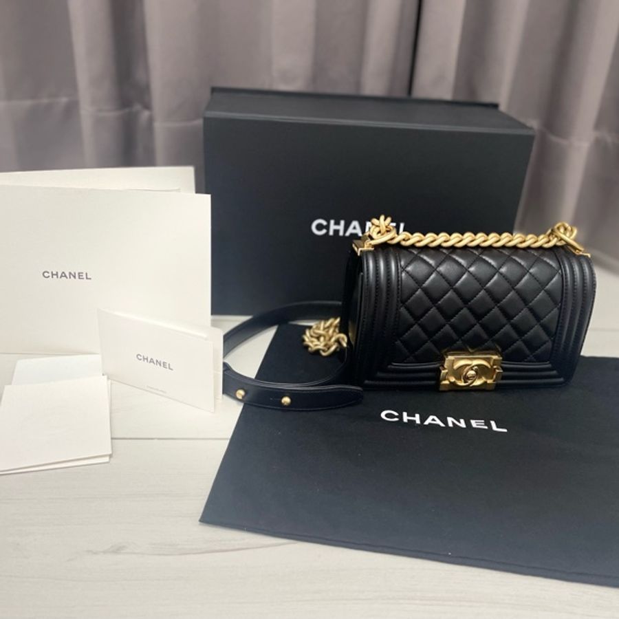 香奈兒 CHANEL BOY 20 黑金牛皮小號-5