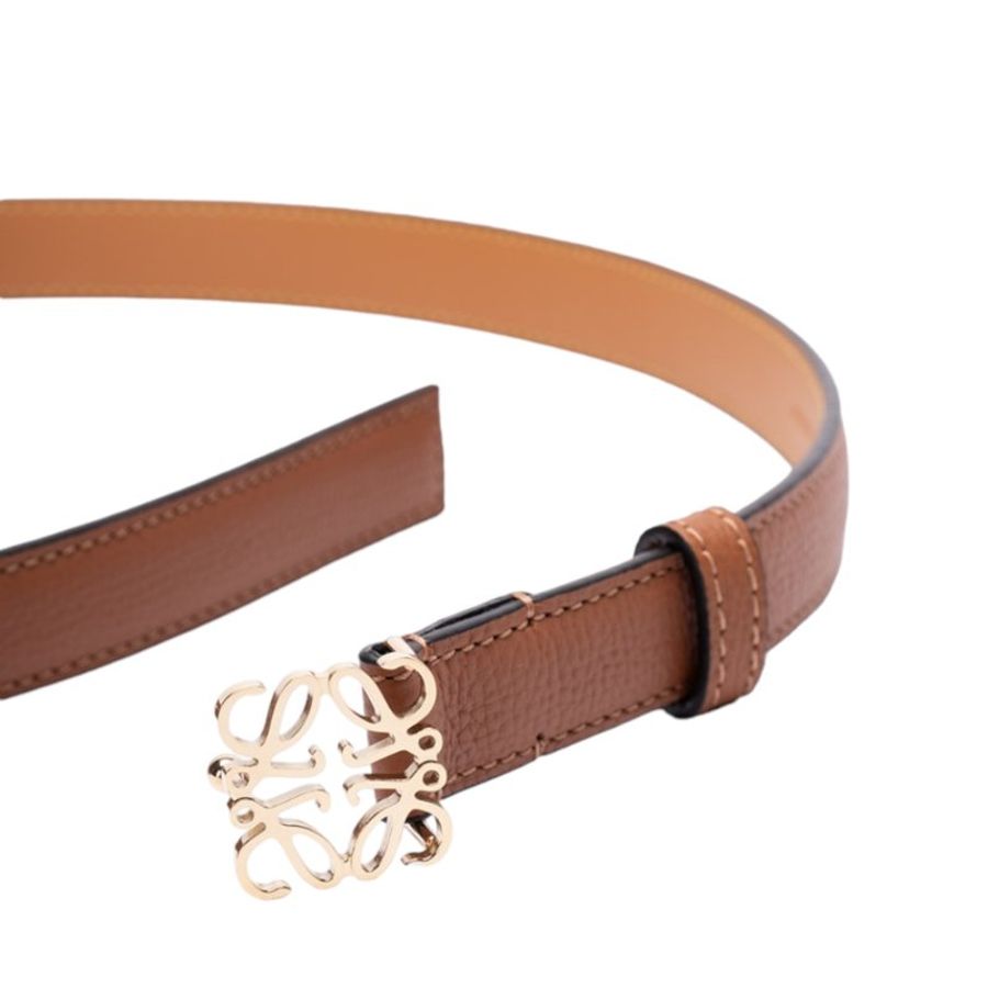 【LOEWE 羅威】Anagram 石紋小牛皮 腰帶 皮帶 2公分寬 Tan 棕褐色 金色-2